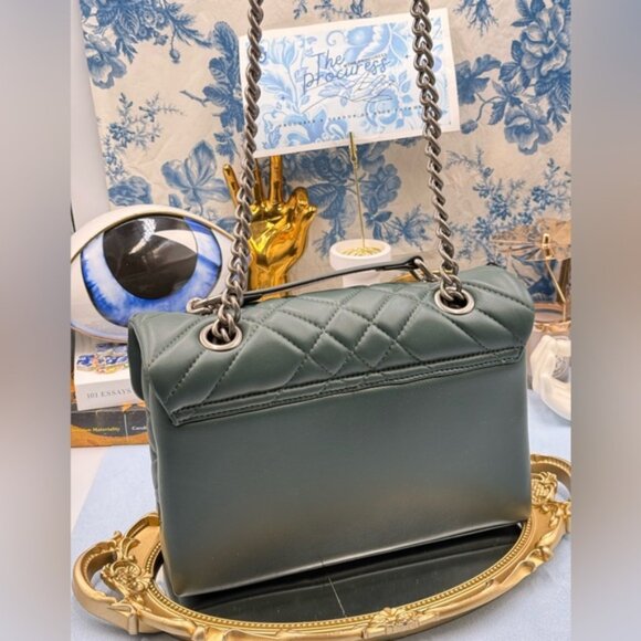 🆕 KURT GEIGER LONDON 🧿 NWOT Brixton Lock Quilted Leather Shoulder Bag, Green - Picture 7 of 16